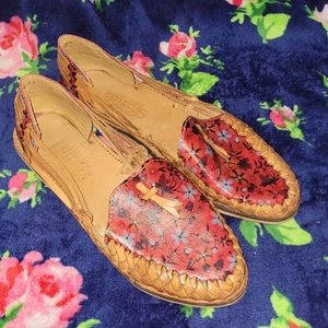 NWT Leather Red Floral Huaraches/Sandals